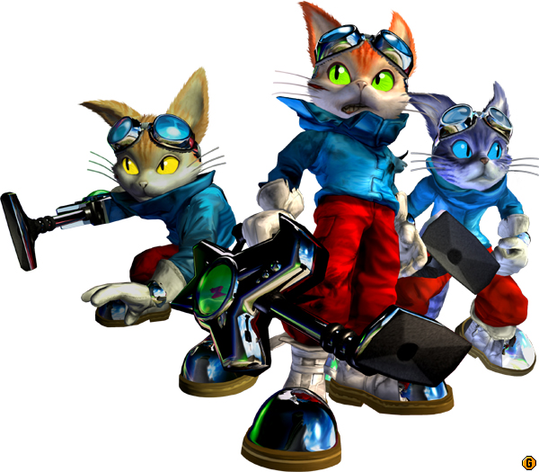 Blinx standing with two teammates in Team Blinx